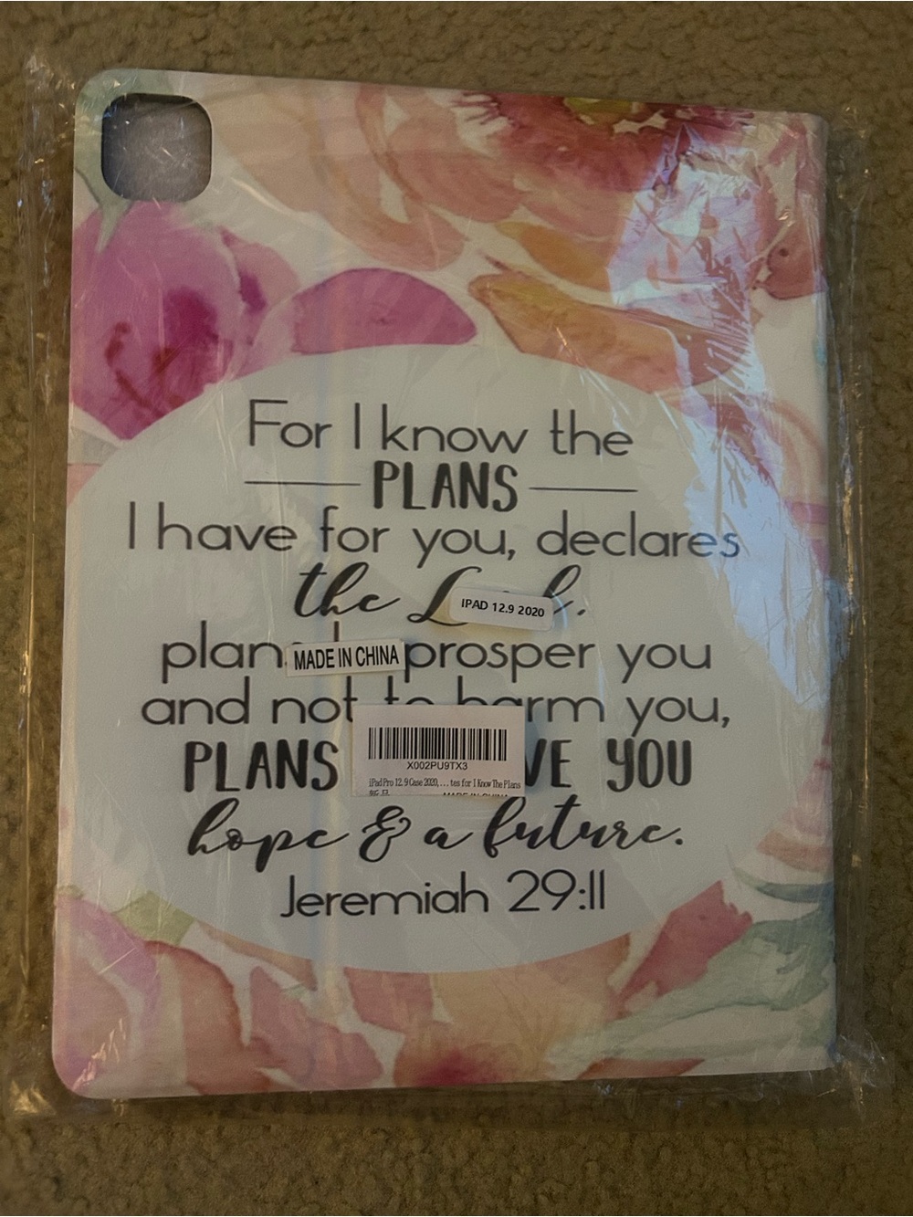 NWT- Floral Scripture iPad Case - Jeremiah 29:11 Pink & Peach. Size: 12.9